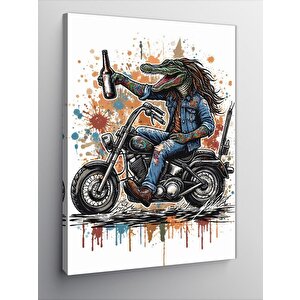 Kanvas Tablo Motosiklet Kullanan Timsah 50x70 cm