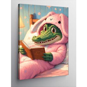 Kanvas Tablo Timsah Pijama İle Kitap Okurken 100x140 cm