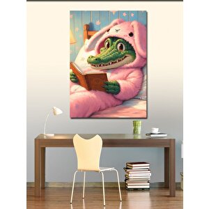 Kanvas Tablo Timsah Pijama İle Kitap Okurken 100x140 cm