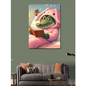 Kanvas Tablo Timsah Pijama İle Kitap Okurken 100x140 cm