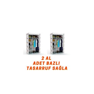 Tek Yandan Çok Raflı Yatak Odası Dolabı Bez Dolap Kumaş Gardırop ( 2 Adet )
