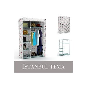 Tek Yandan Raflı Plastik Bez Dolap Kumaş Gardrop