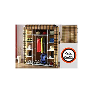 Çift Yandan Raflı Çelik Profilli Bez Dolap Süper Dayanıklı Gardırop Kıyafet Saklama Dolabı