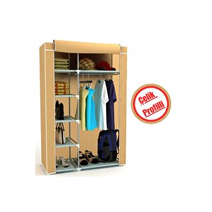 Tek Yandan Raflı Çelik Profilli Süper Dayanıklı Bez Dolap Bez Gardırop