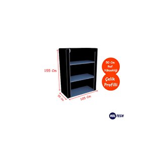 Bez Dolap 3 Raflı Siyah Renkli Çelik Profilli Kumaş Gardırop
