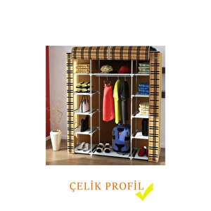 Çift Yandan Çok Raflı Çelik Profilli Bez Dolap Kumaş Gardrop