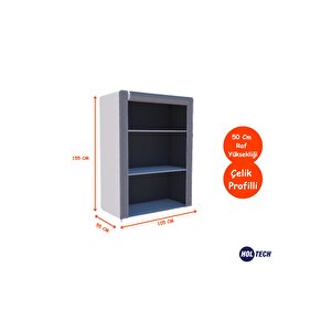 Bez Dolap 3 Raflı Gri Renkli Çelik Profilli Kumaş Gardırop
