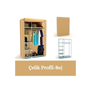 Tek Yandan Raflı Çelik Profilli Bez Dolap Kumaş Gardırop