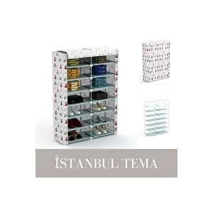 Iki Bölmeli Çok Raflı Bez Dolap Bez Ayakkabılık Kumaş Gardırop