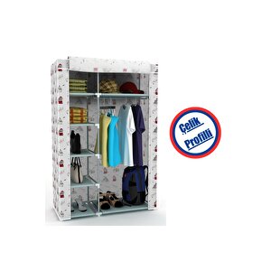 Tek Yandan Raflı Çelik Profilli Süper Dayanıklı Bez Dolap Bez Gardırop