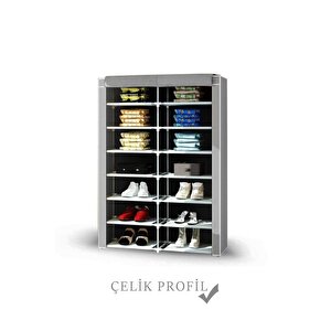 İki Bölmeli Çok Amaçlı Çelik Profil Bez Dolap Kumaş Gardırop Ayakkabılık