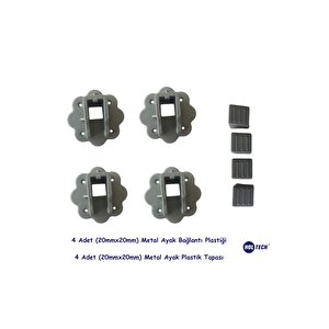 Metal Profil Yer Sofrası Ayağı Bağlantı Plastiği Ve Ayak Tapası ( 20mm X 20mm )  4 'lü