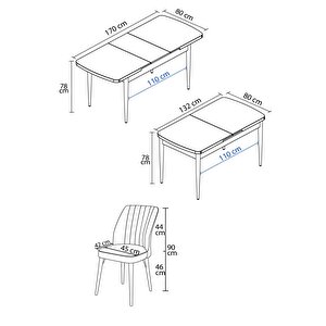 Zeta Siyah Mermer Desen 80x132 Mdf Açılabilir Mutfak Masası Takımı 6 Adet Sandalye