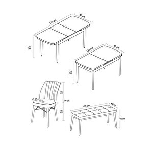 Arel Siyah Mermer Desen 80x132 Mdf Açılabilir Mutfak Masası Takımı 4 Sandalye, 1 Bench