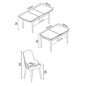 Eylül Meşe Desen 80x132 Mdf Açılabilir Yemek Masası Takımı 4 Adet Sandalye