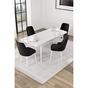 Alya Beyaz 80x132 Açılabilir Mdf Yemek Masası Takımı 4 Adet Sandalye