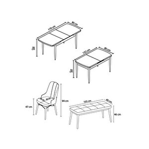 Mona Meşe Desen 80x132 Mdf Açılabilir Yemek Masası Takımı 4 Sandalye, 1 Bench