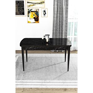 Alya Siyah Mermer Desen 80x132 Açılabilir Mdf Yemek Masası Takımı 6 Adet Sandalye