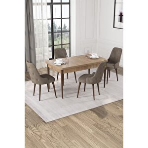 Alya Meşe Desen 80x132 Açılabilir Mdf Mutfak Masası Takımı 4 Adet Sandalye