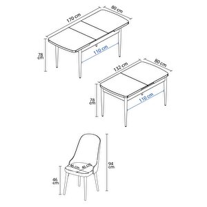 Armin Siyah Mermer Desen 80x132 Mdf Açılabilir Mutfak Masası Takımı 4 Adet Sandalye