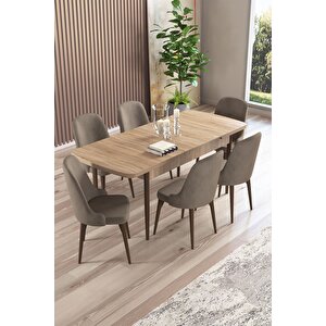 Armin Meşe Desen 80x132 Mdf Açılabilir Mutfak Masası Takımı 6 Adet Sandalye