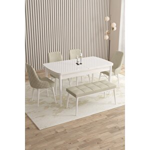 Flora Beyaz 80x132 Mdf Açılabilir Mutfak Masası Takımı 4 Sandalye, 1 Bench