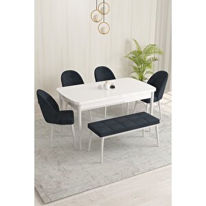 Marsilya Beyaz 80x132 Mdf Açılabilir Yemek Masası Takımı 4 Sandalye, 1 Bench