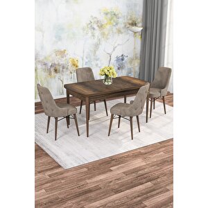 Mona Barok Desen 80x132 Açılabilir Mdf Yemek Masası Takımı 4 Adet Sandalye