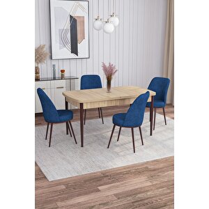 Leona Meşe Desen 80x132 Mdf Açılabilir Mutfak Masası Takımı 4 Adet Sandalye