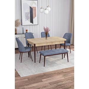 Leona Meşe Desen 80x132 Mdf Açılabilir Yemek Masası Takımı 4 Sandalye, 1 Bench