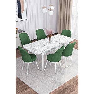 Leona Beyaz Mermer Desen 80x132 Mdf Açılabilir Yemek Masası Takımı 6 Adet Sandalye