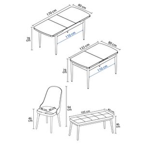 Armin Beyaz 80x132 Mdf Açılabilir Mutfak Masası Takımı 4 Sandalye, 1 Bench