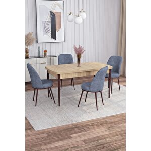 Leona Meşe Desen 80x132 Mdf Açılabilir Mutfak Masası Takımı 4 Adet Sandalye