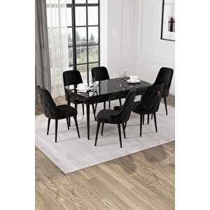 Alya Siyah Mermer Desen 80x132 Açılabilir Mdf Mutfak Masası Takımı 6 Adet Sandalye