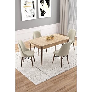 Vals Meşe Desen 80x132 Mdf Açılabilir Mutfak Masası Takımı 4 Adet Sandalye