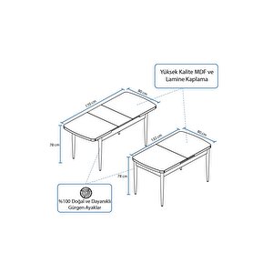 Zeta Siyah Mermer Desen 80x132 Mdf Açılabilir Mutfak Masası Takımı 4 Sandalye, 1 Bench