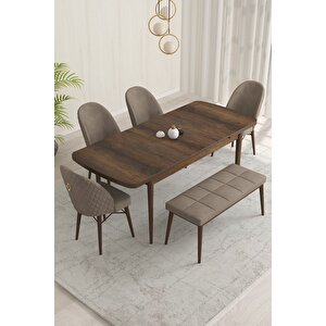 Marsilya Barok Desen 80x132 Mdf Açılabilir Yemek Masası Takımı 4 Sandalye, 1 Bench