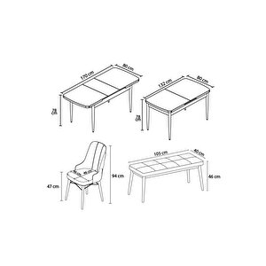 Alaska Meşe 4 Sandalye, 1 Bench Mutfak Ve Salon Yemek Masası Takımı (açilabi̇li̇r)