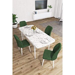 Zeta Beyaz Mermer Desen 80x132 Mdf Açılabilir Yemek Masası Takımı 4 Adet Sandalye