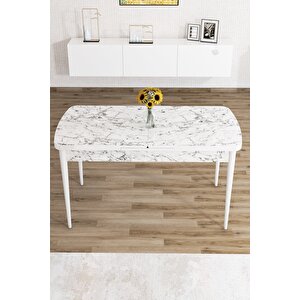 Zeta Beyaz Mermer Desen 80x132 Mdf Açılabilir Yemek Masası Takımı 4 Adet Sandalye