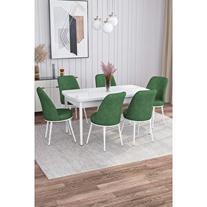 Leona Beyaz 80x132 Mdf Açılabilir Yemek Masası Takımı 6 Adet Sandalye