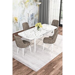 Mona Beyaz Mermer Desen 80x132 Açılabilir Mdf Yemek Masası Takımı 4 Adet Sandalye