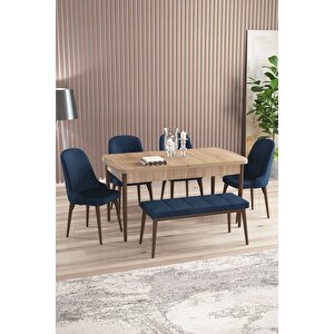 Armin Meşe Desen 80x132 Mdf Açılabilir Mutfak Masası Takımı 4 Sandalye, 1 Bench