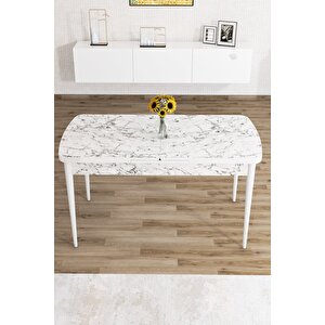 Zeta Beyaz Mermer Desen 80x132 Mdf Açılabilir Mutfak Masası Takımı 6 Adet Sandalye