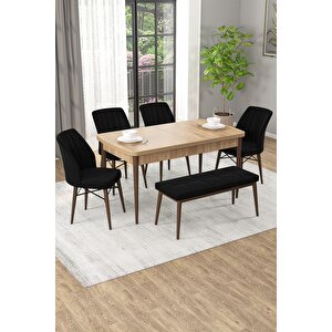 Arel Meşe Desen 80x132 Mdf Açılabilir Mutfak Masası Takımı 4 Sandalye, 1 Bench