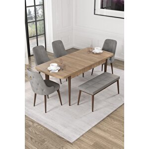 Alya Meşe Desen 80x132 Mdf Açılabilir Yemek Masası Takımı 4 Sandalye, 1 Bench