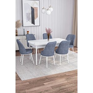 Leona Beyaz 80x132 Mdf Açılabilir Yemek Masası Takımı 6 Adet Sandalye