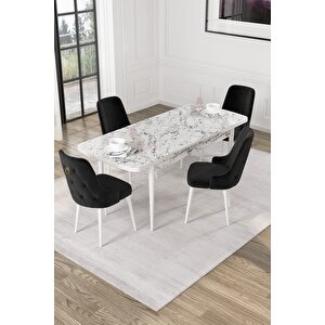 Alya Beyaz Mermer Desen 80x132 Açılabilir Mdf Yemek Masası Takımı 4 Adet Sandalye