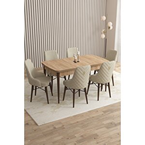 Flora Meşe Desen 80x132 Mdf Açılabilir Mutfak Masası Takımı 6 Adet Sandalye