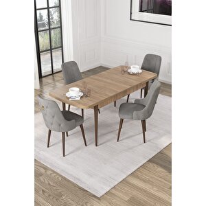 Alya Meşe Desen 80x132 Açılabilir Mdf Yemek Masası Takımı 4 Adet Sandalye